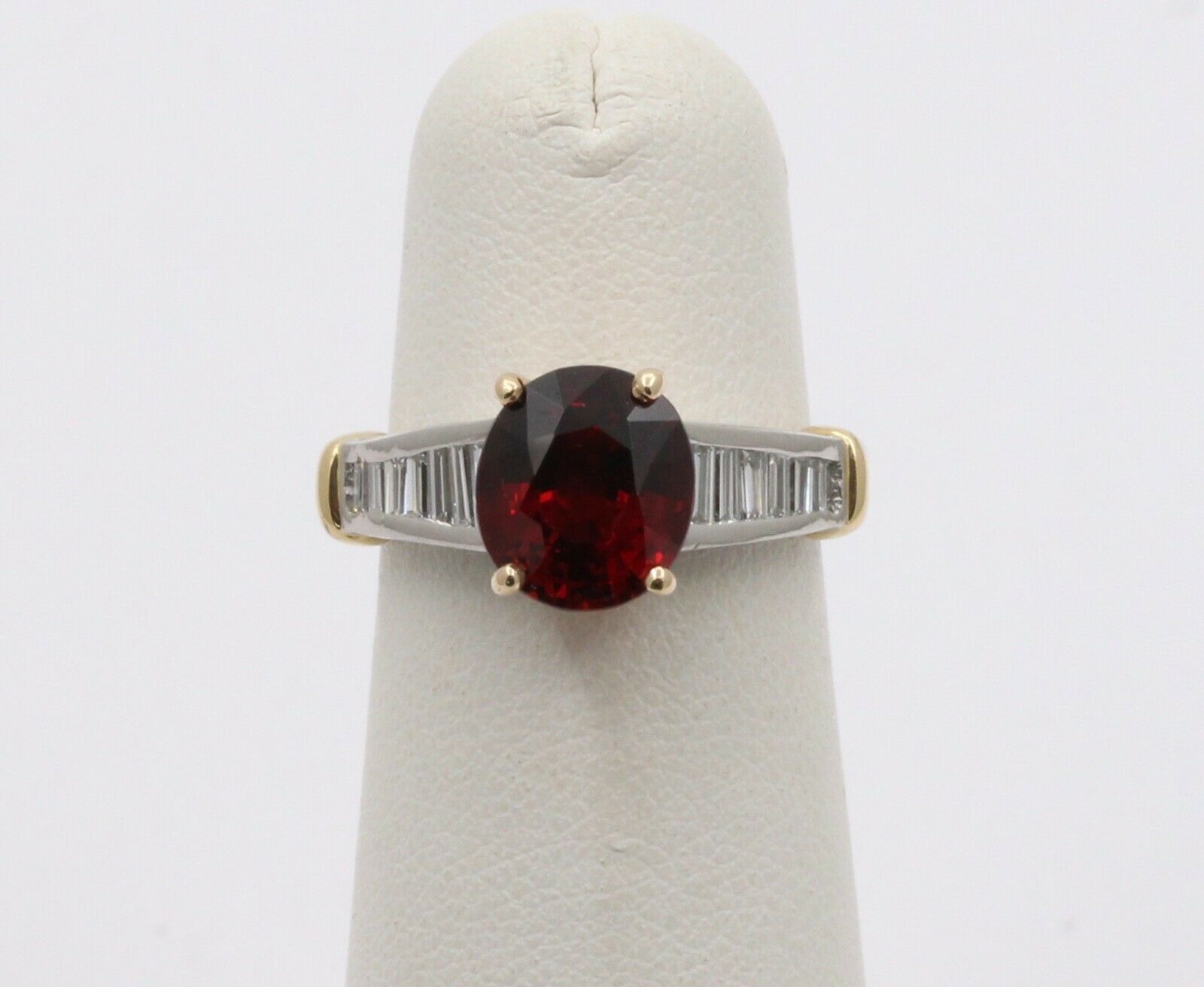 Vintage Platinum 18K Yellow Gold Red Spinel Diamond Alternative Engagement Ring