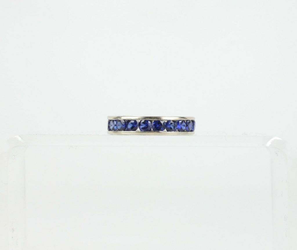 Vintage Ladies Eternity Ring Blue Sapphires 14K White Gold