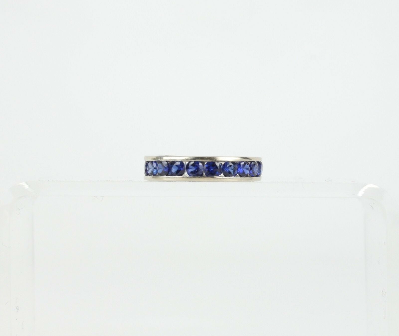 Vintage Ladies Eternity Ring Blue Sapphires 14K White Gold