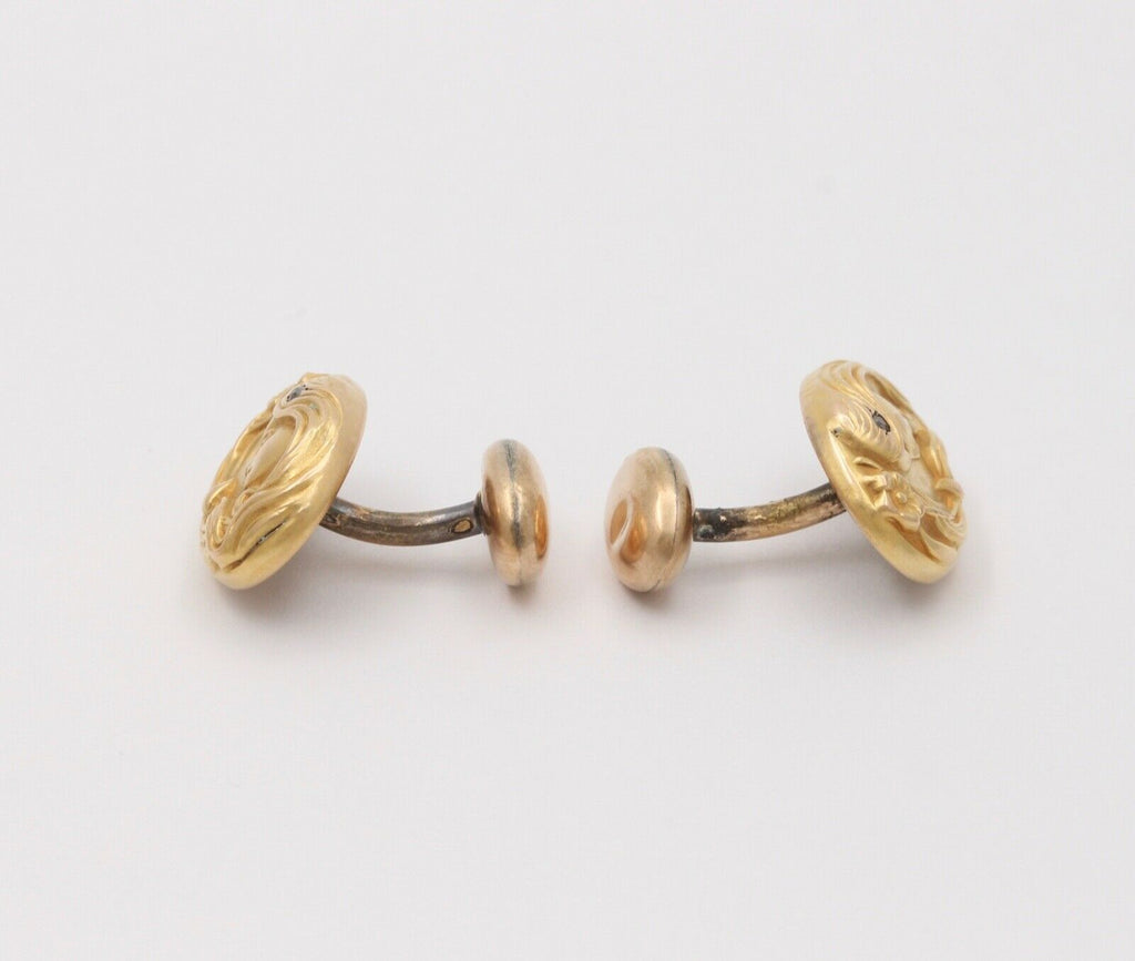 Art Nouveau Portrait Diamond 14K Yellow Gold Cufflinks