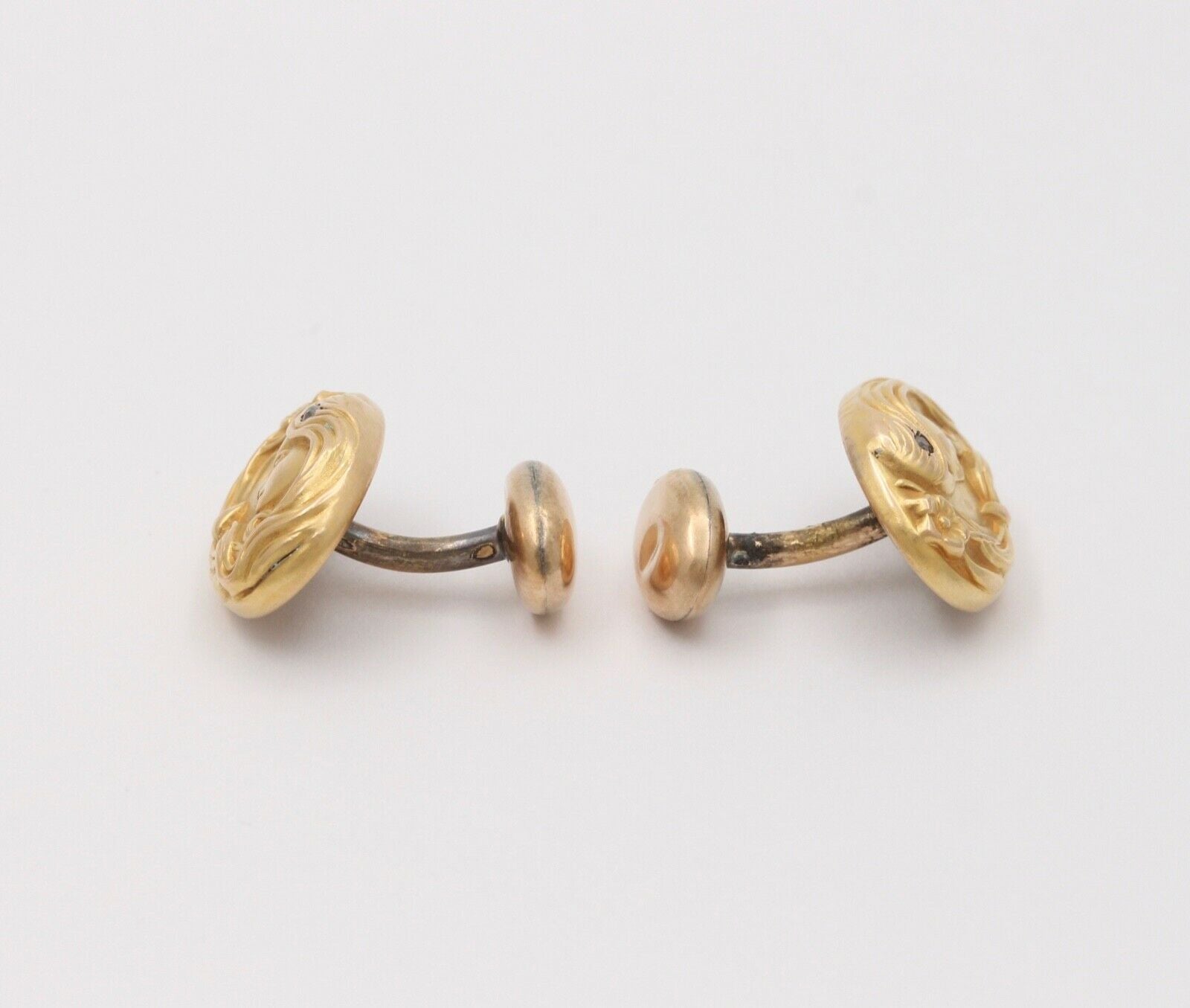 Art Nouveau Portrait Diamond 14K Yellow Gold Cufflinks