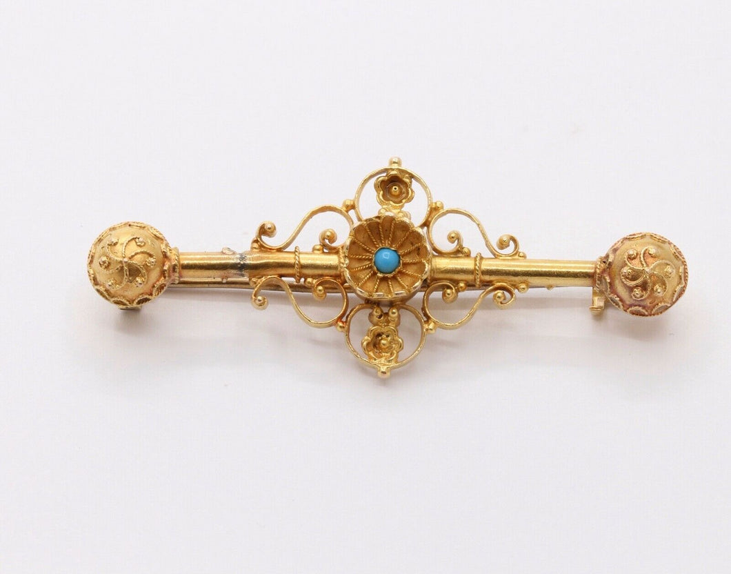 Victorian 14K Yellow Gold Turquoise Bar Pin Brooch