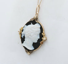 Load image into Gallery viewer, Victorian Cameo Seed Pearls Onyx 14K Yellow Gold Pendant
