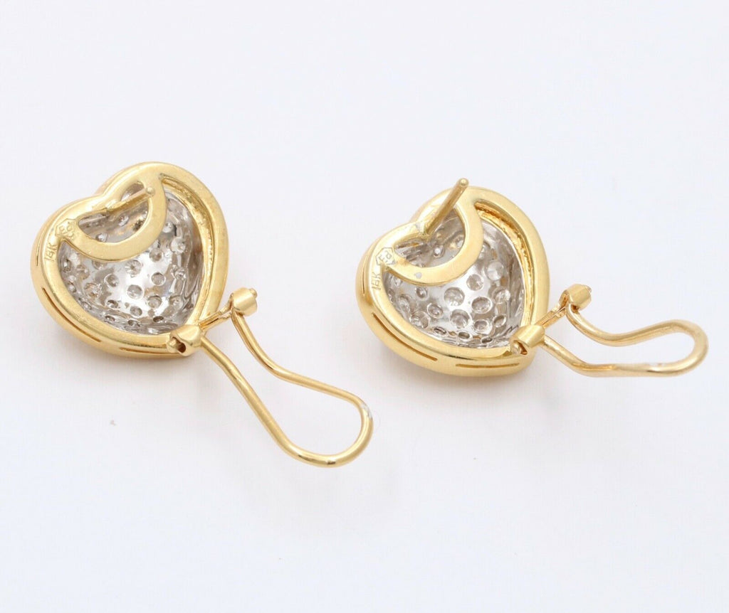 Vintage Heart Diamonds 18K Yellow Gold Earrings