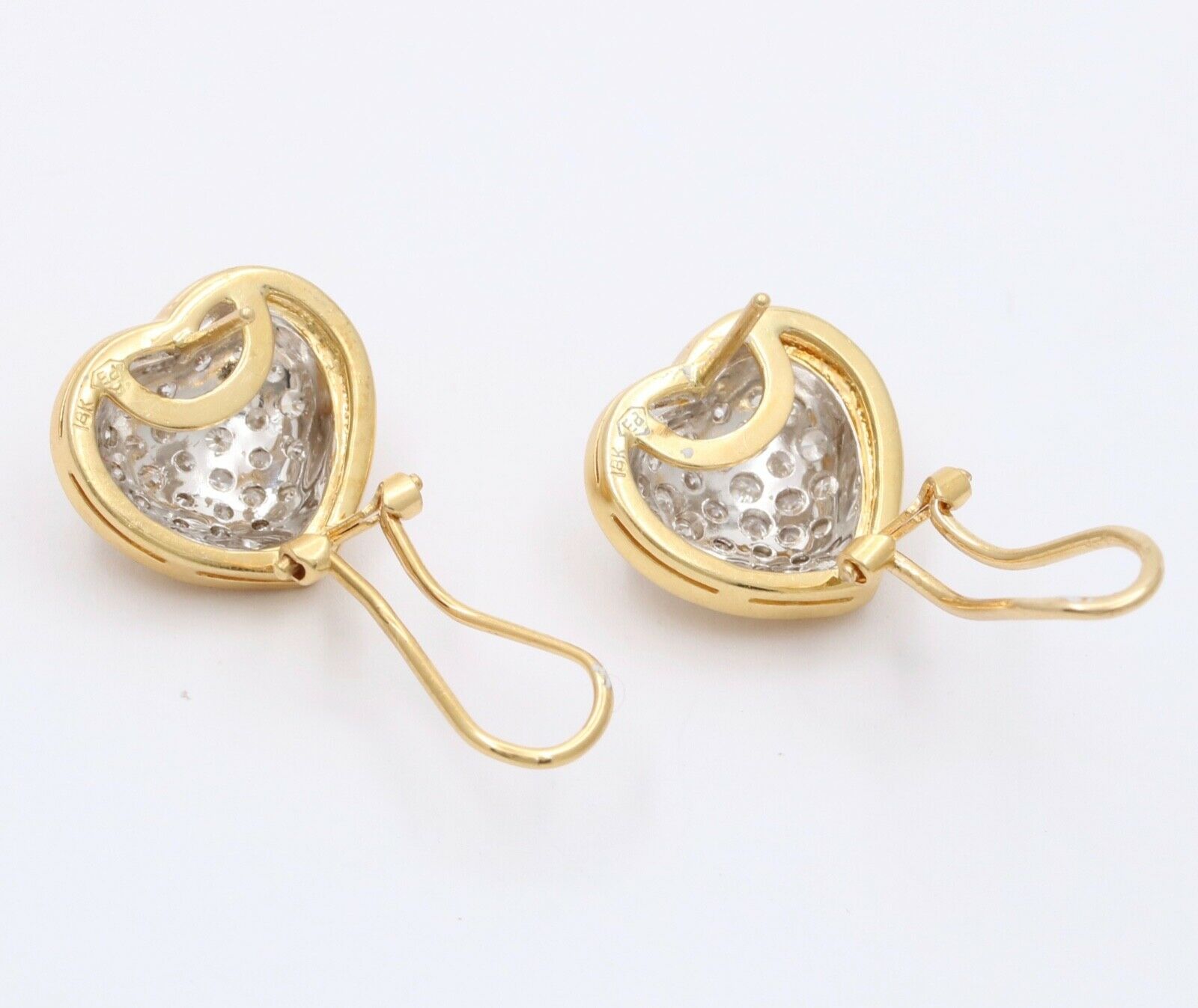 Vintage Heart Diamonds 18K Yellow Gold Earrings