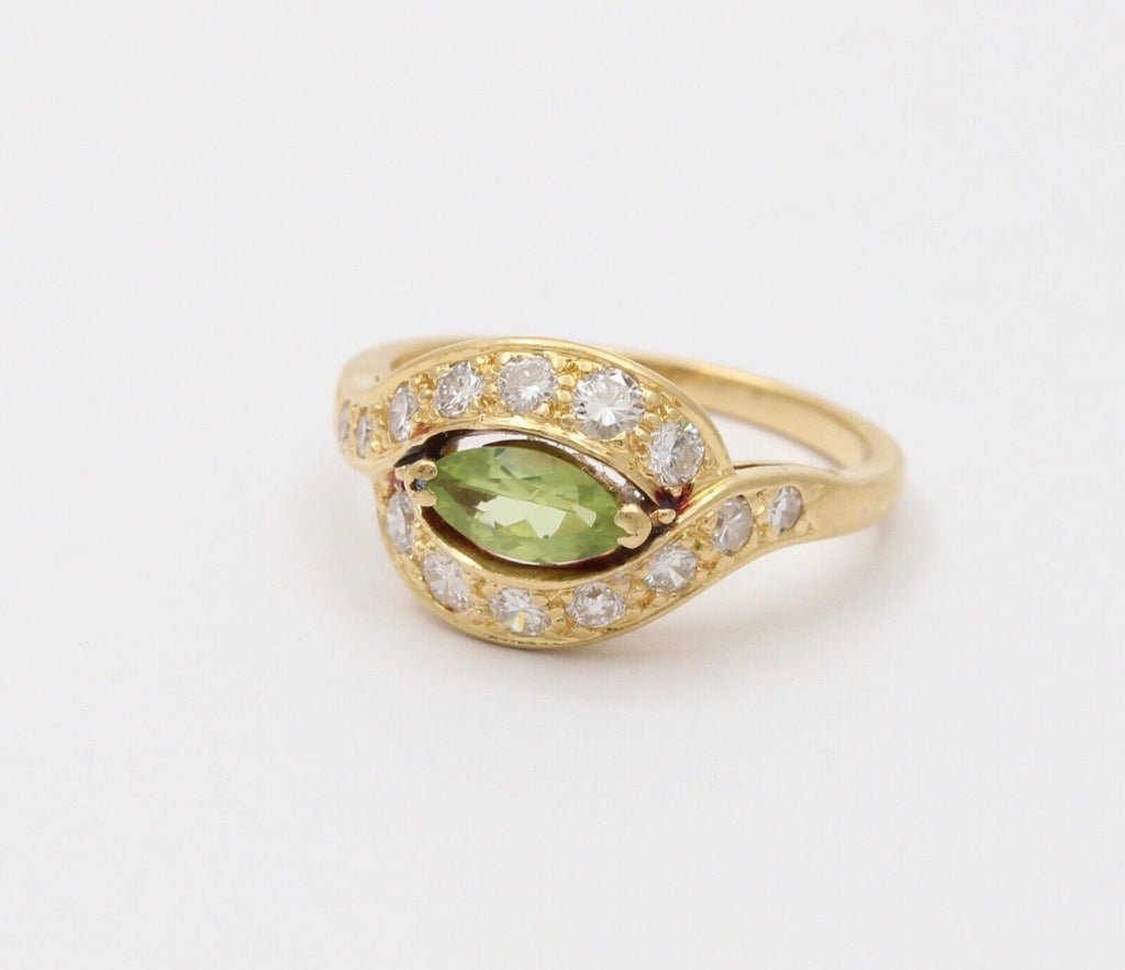 Vintage Bypass Peridot Diamonds 18K Yellow Gold Ring