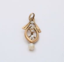 Load image into Gallery viewer, Art Nouveau Diamond Seed Pearls 10K Yellow Gold Pendant
