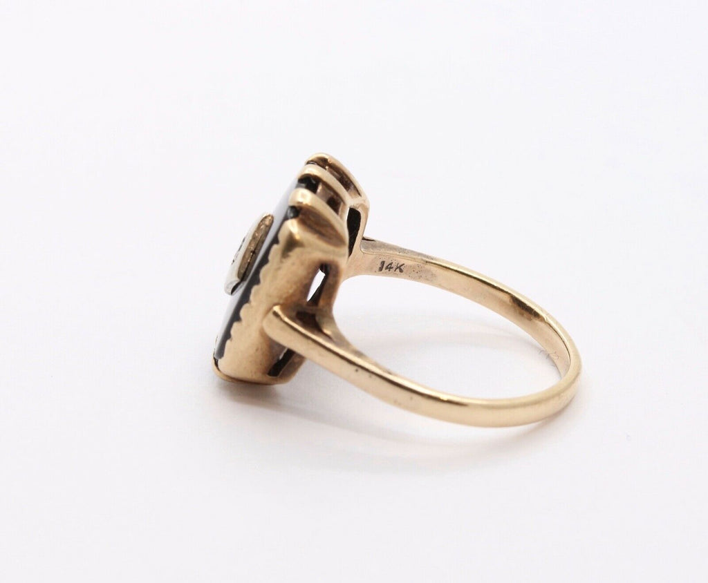 Art Deco Diamond Onyx 14K Yellow White Gold Unisex Ring