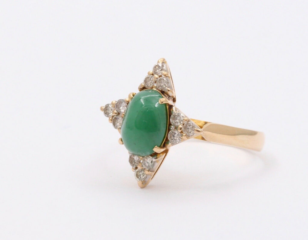 Vintage Jade Diamonds Star 18K Yellow Gold Ring