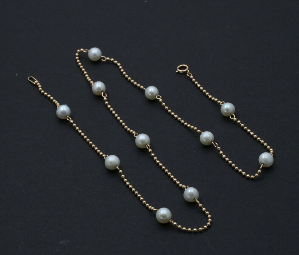 Vintage 14K Yellow Gold Pearl Dog Tag Chain Necklace, June Birth Stone