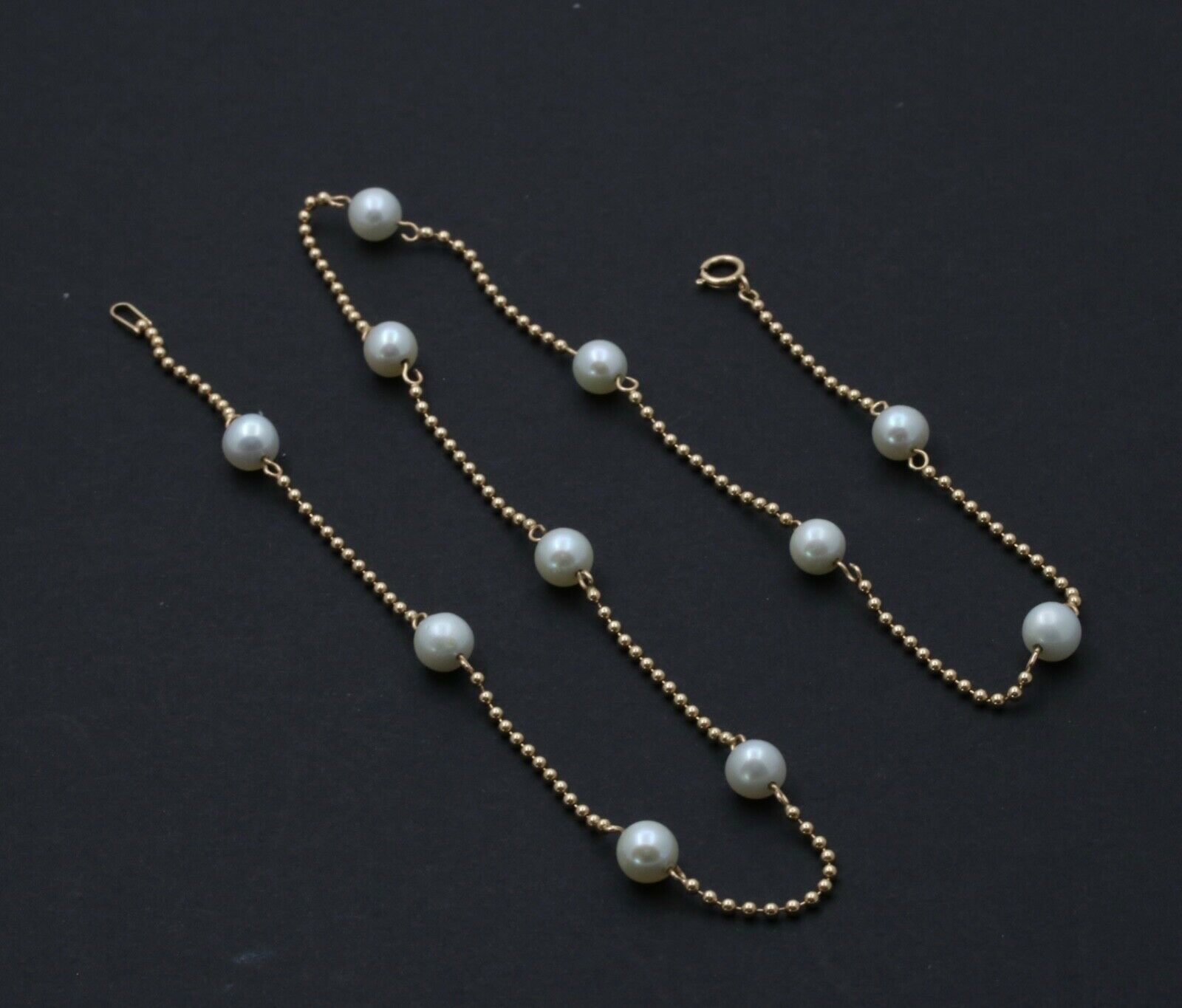 Vintage 14K Yellow Gold Pearl Dog Tag Chain Necklace, June Birth Stone