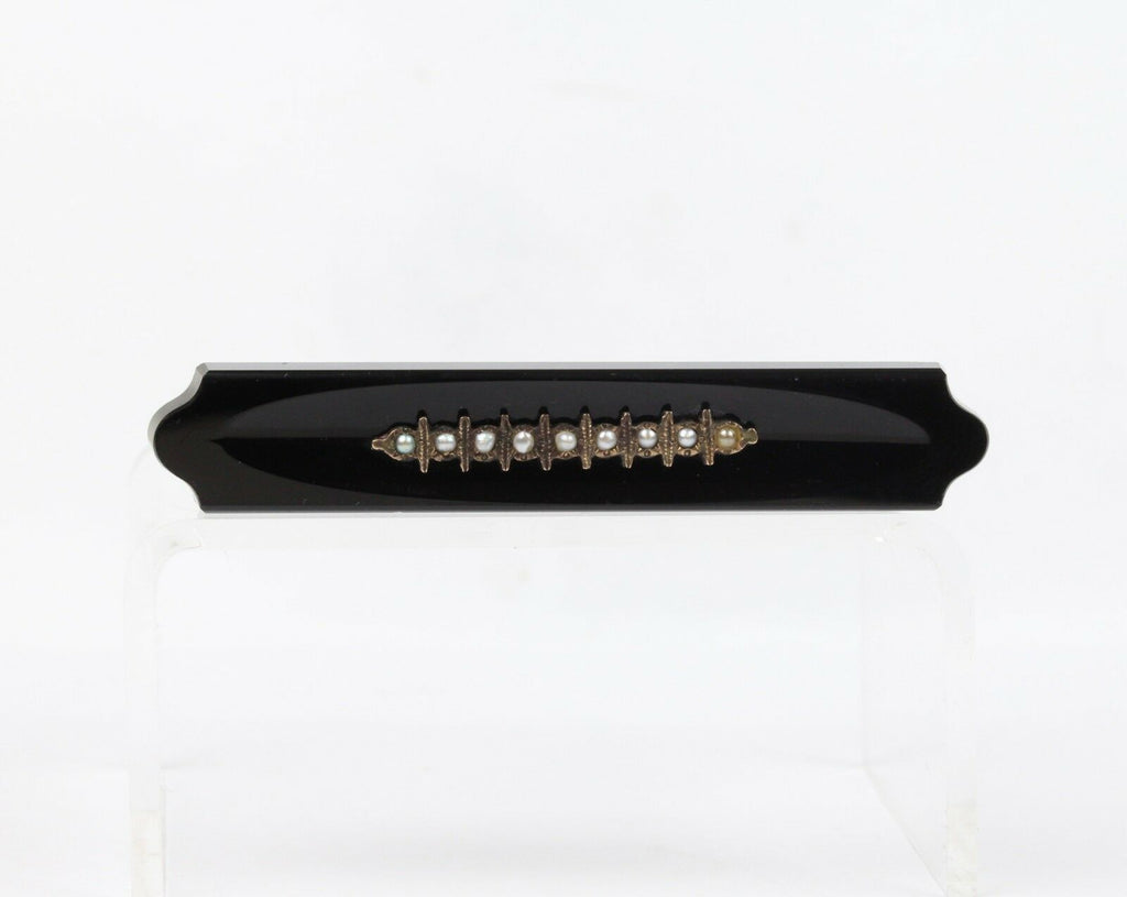 Victorian Gold Fill Jet Seed Pearl Mourning Brooch