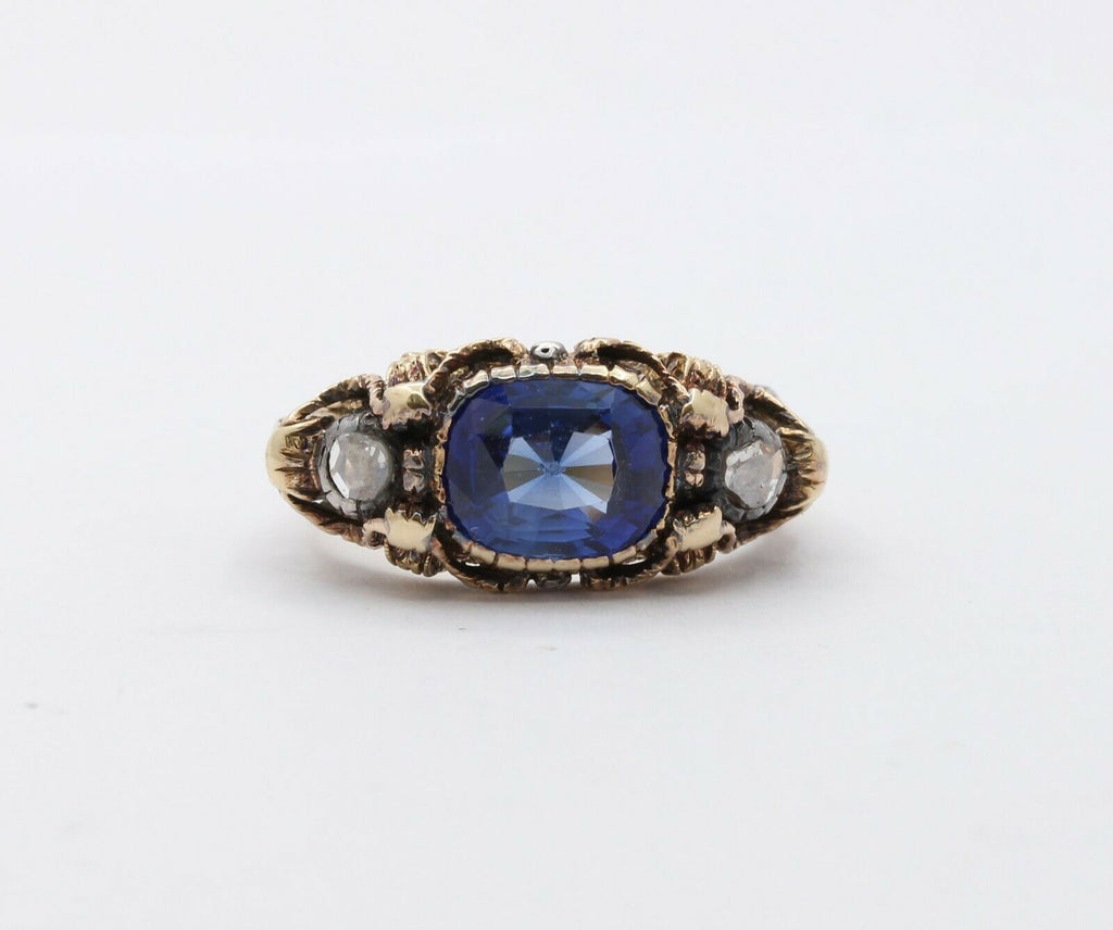 Victorian 18K Yellow Gold Sapphire Diamond Ring