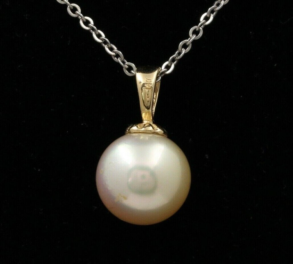 Classic Elegant Large 11.7 mm Golden Pearl Vintage Gold Pendant, Necklace.