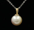 Classic Elegant Large 11.7 mm Golden Pearl Vintage Gold Pendant, Necklace.