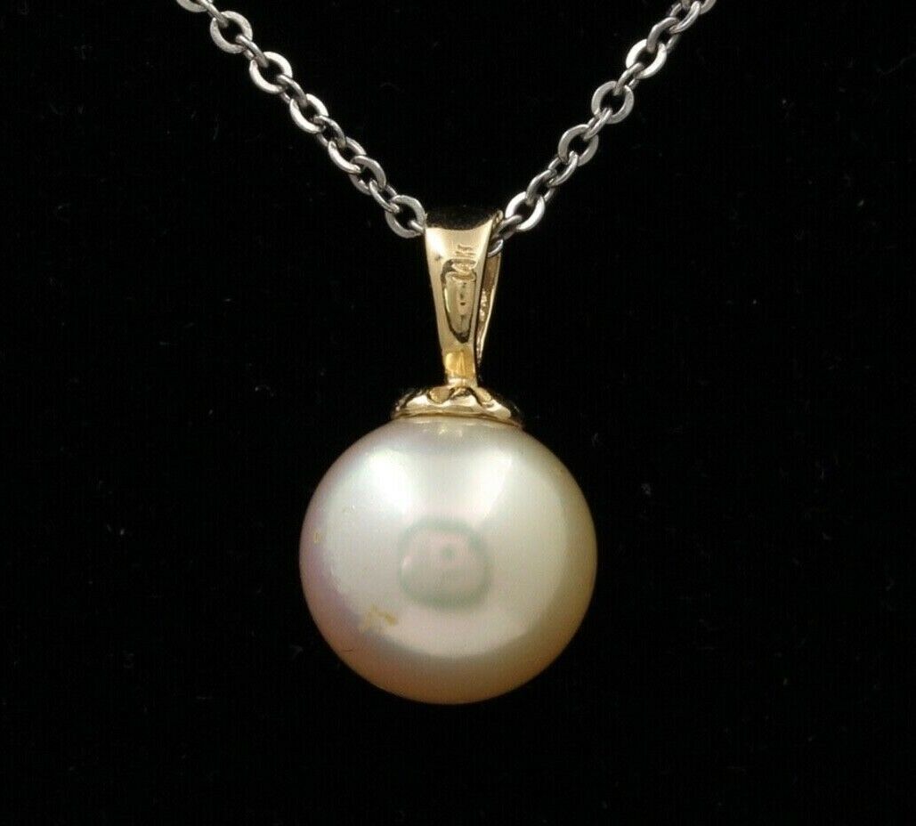 Classic Elegant Large 11.7 mm Golden Pearl Vintage Gold Pendant, Necklace.