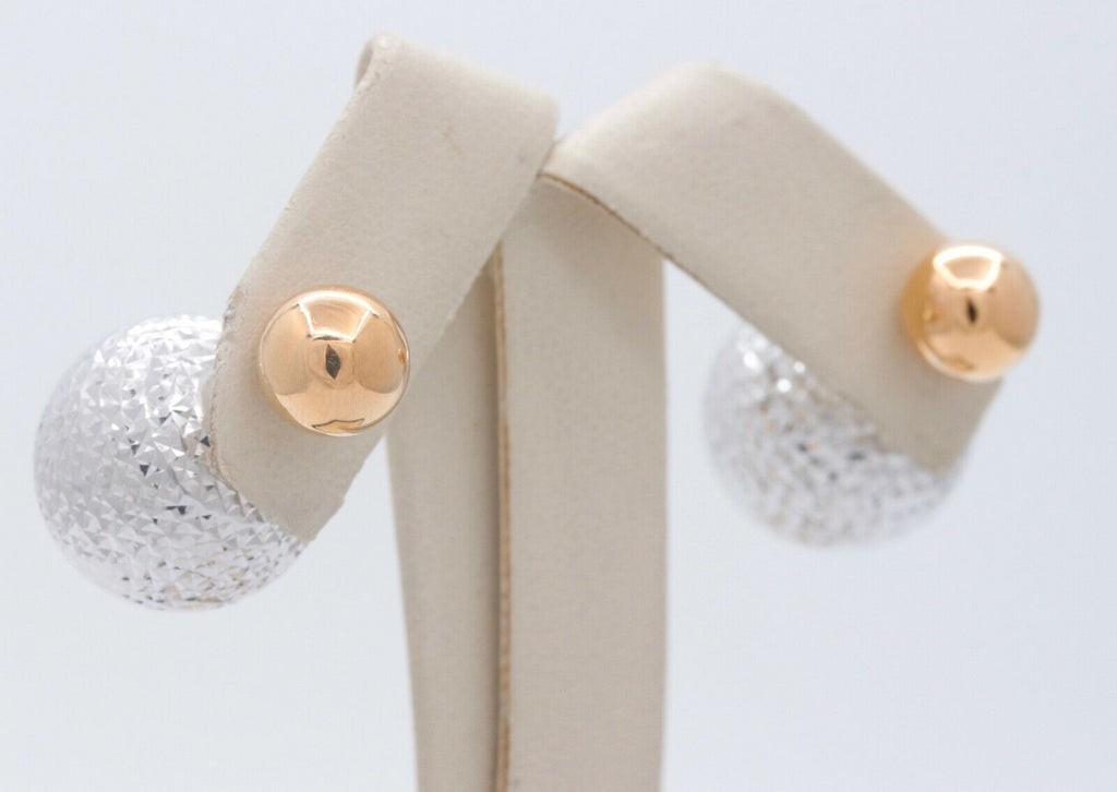 Italian Vintage 14K White Yellow Ball Earrings