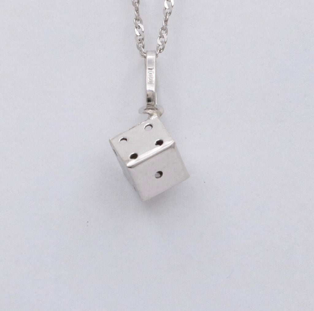 Vintage Dice 14K White Gold Unisex Pendant Charm
