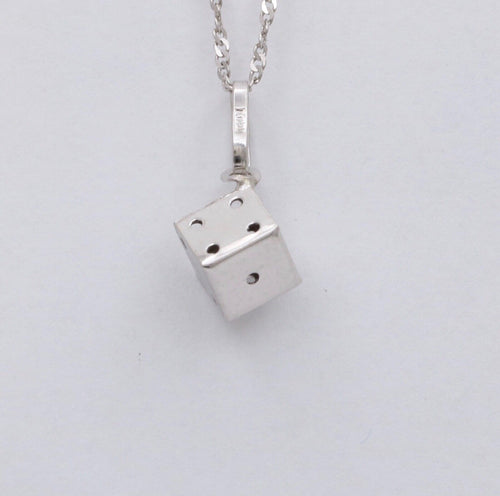 Vintage Dice 14K White Gold Unisex Pendant Charm