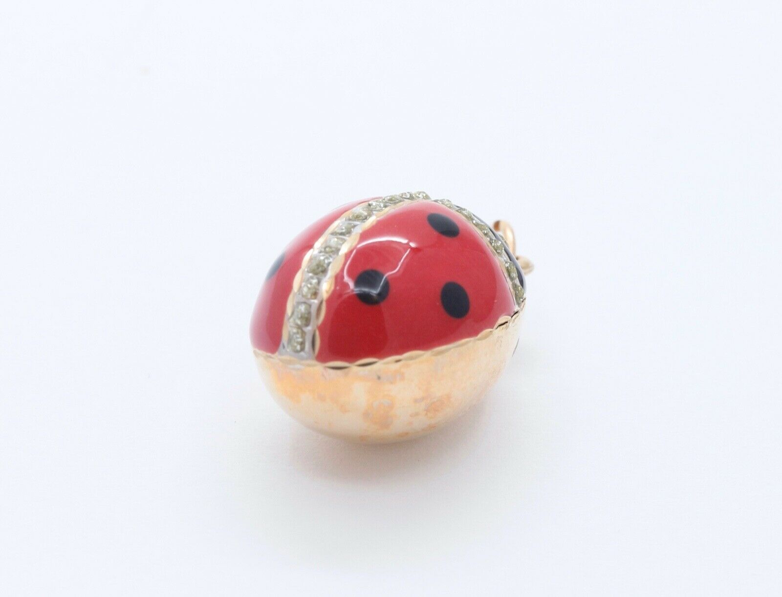 Cute Ladybug 14K Yellow Gold Diamonds Enameled Pendant Charm
