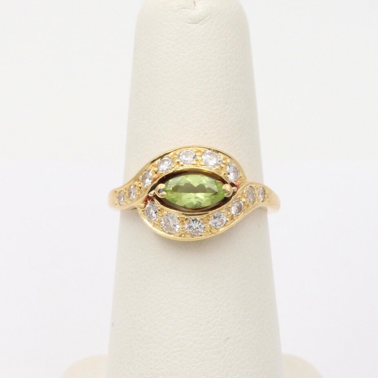 Vintage Bypass Peridot Diamonds 18K Yellow Gold Ring