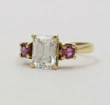 Load image into Gallery viewer, Vintage 14K Yellow Gold Emerald Cut Diamond Pink Tourmaline Ring, Engagement Ring
