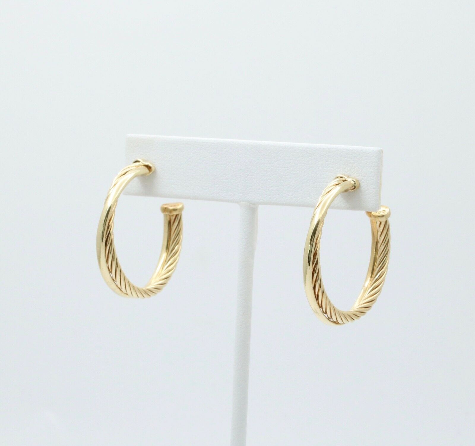 Classic David Yurman 18K Yellow Gold Entwined Rope Hoops Earrings.