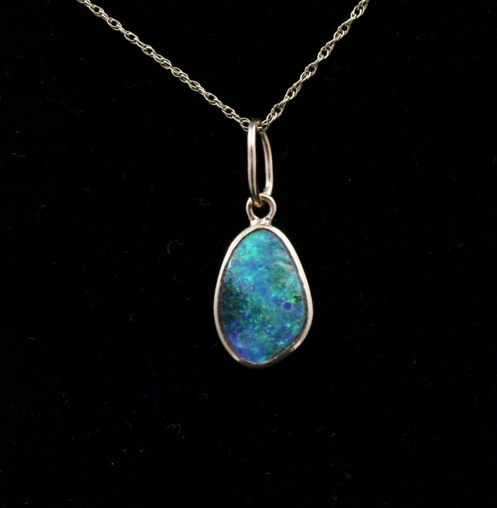 Vintage Black Boulder Opal 18K Yellow Gold Pendant