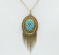 Victorian 14K 10K Yellow Gold Turquoise Diamond Chain Pendant