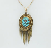 Load image into Gallery viewer, Victorian 14K 10K Yellow Gold Turquoise Diamond Chain Pendant
