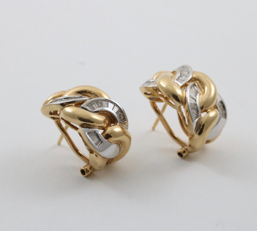 Vintage 14k Gold Diamond Curb Link Huggie Earrings.