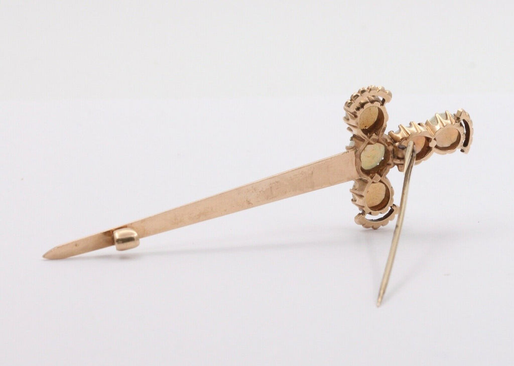 Victorian Edwardian Opals 14K Yellow Gold Broadsword Brooch Pin