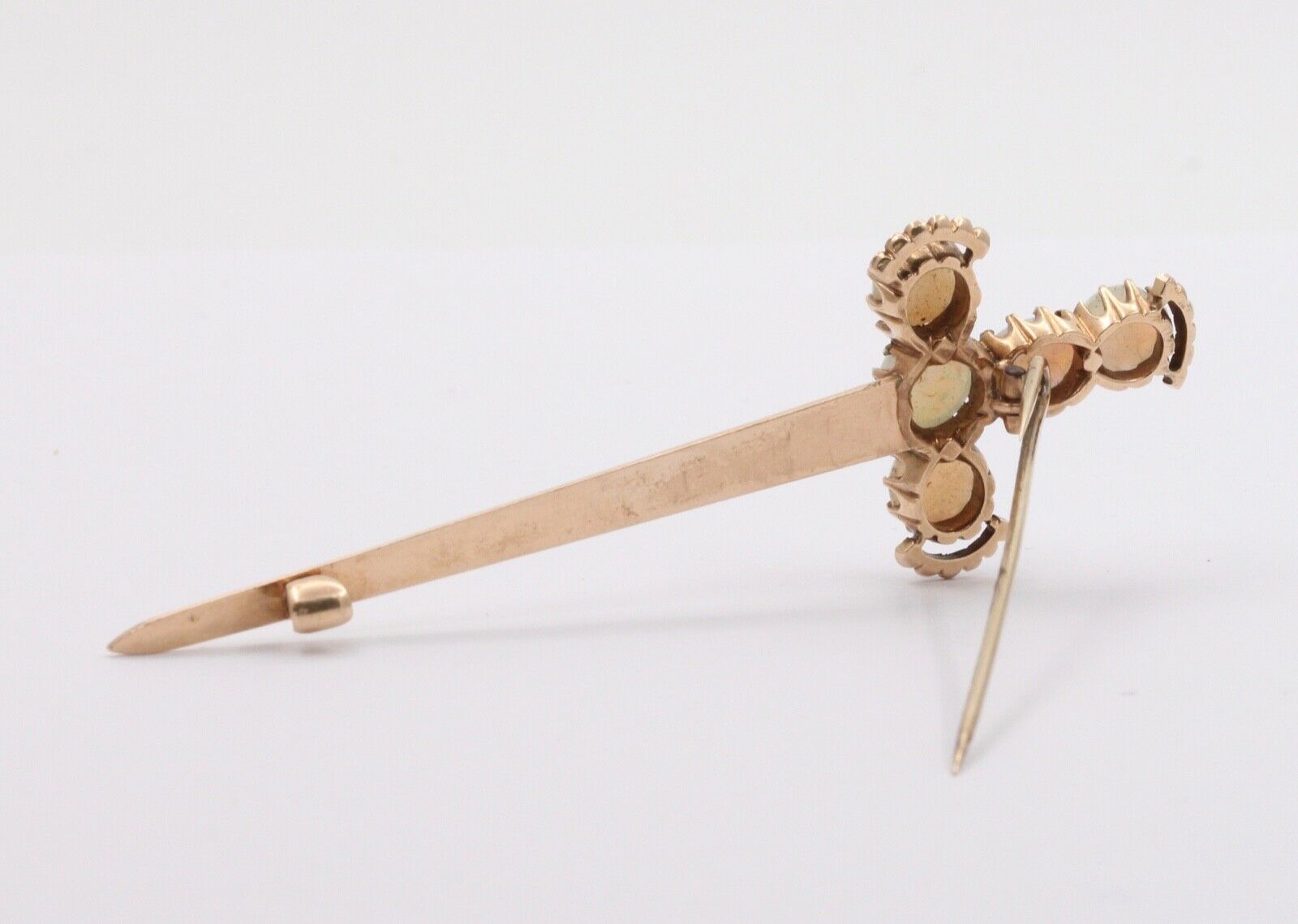 Victorian Edwardian Opals 14K Yellow Gold Broadsword Brooch Pin