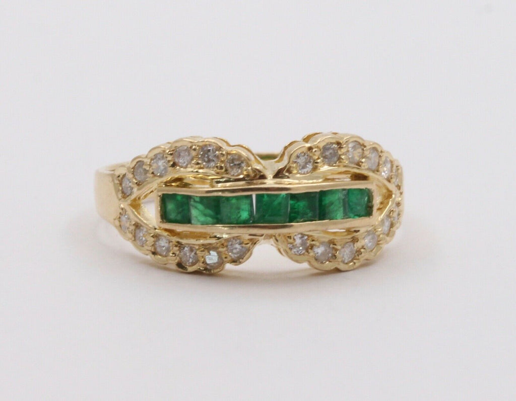 Vintage Infinity Diamond & Emerald Ring Band