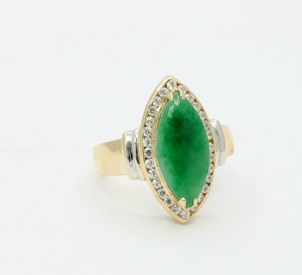 Vintage 18K Yellow Gold Jade Diamond navette Ring