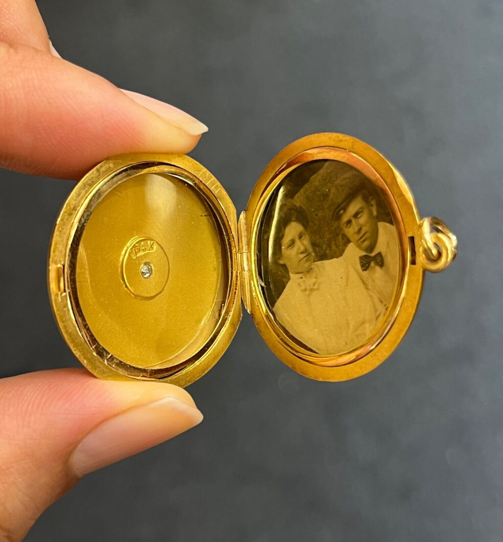 Antique Victorian 14K Yellow Gold DIamond Star Locket Pendant