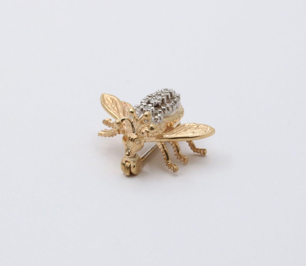 Vintage EMA 14K Gold Diamond Bee Pin Brooch, Lapel Pin