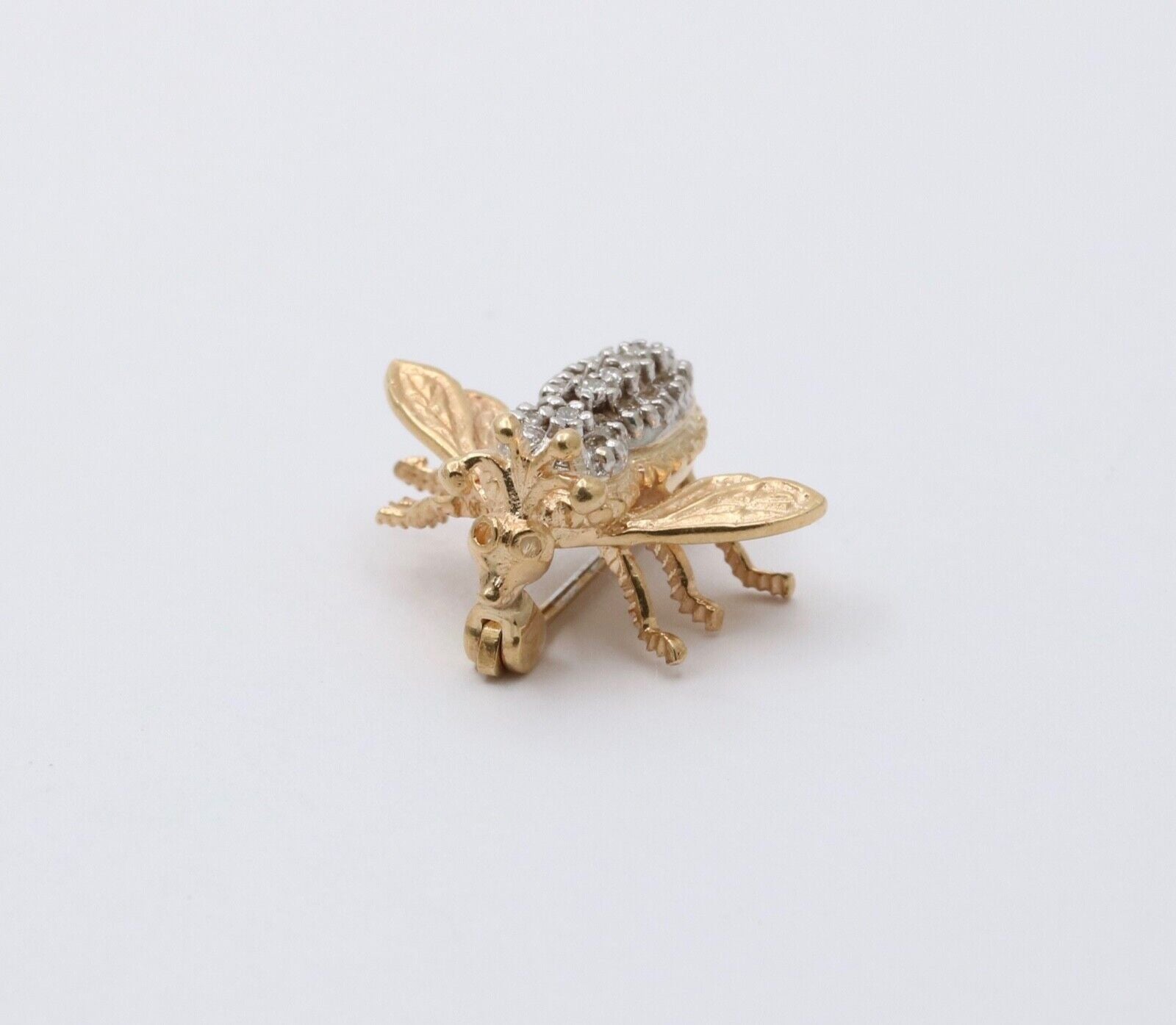 Vintage EMA 14K Gold Diamond Bee Pin Brooch, Lapel Pin