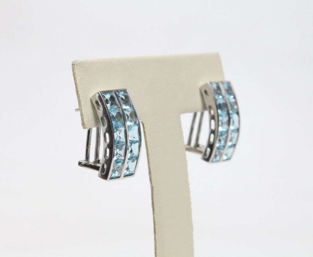 Vintage 18K White Gold Blue Topaz Huggies