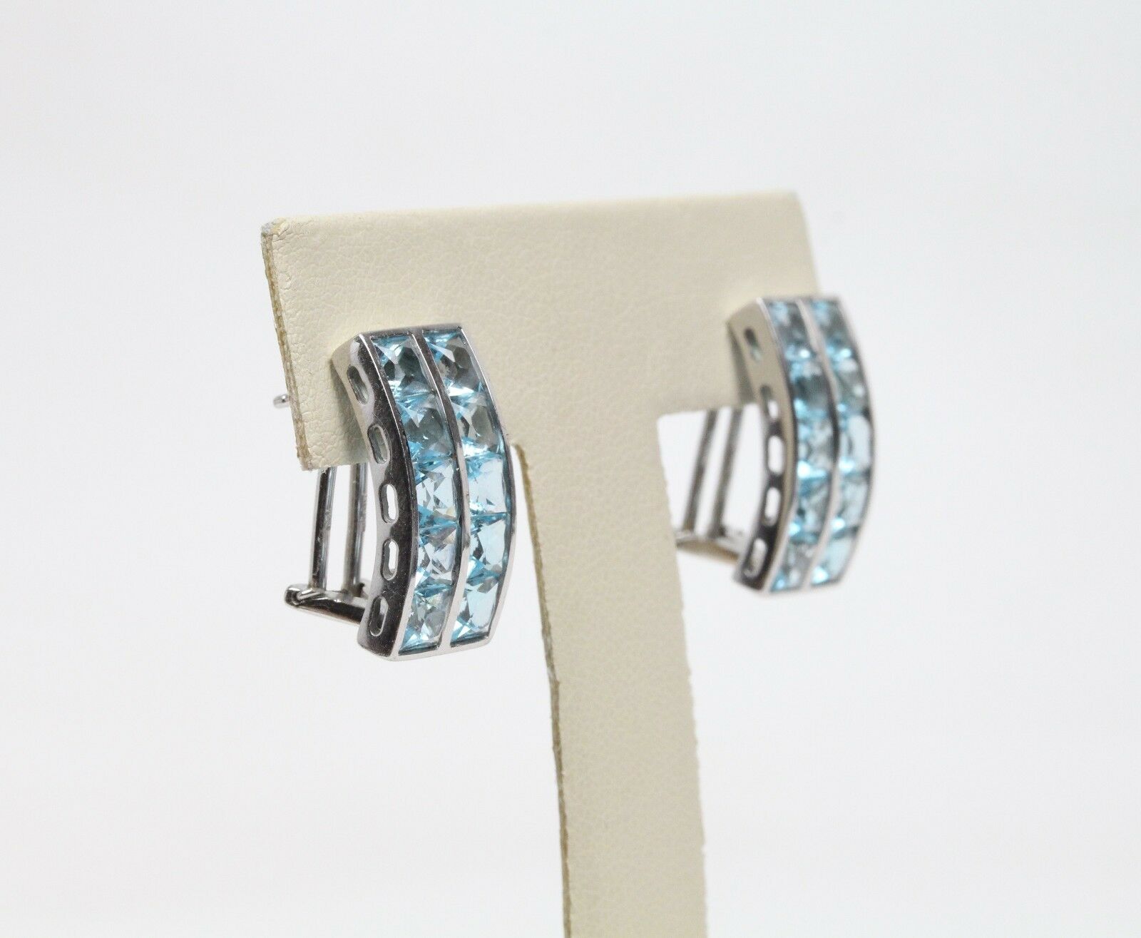 Vintage 18K White Gold Blue Topaz Huggies