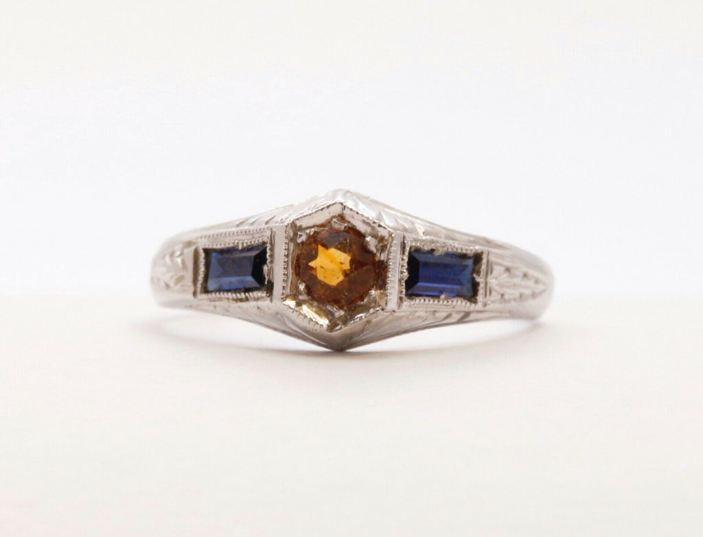 Rare Find!!!  Art Deco Blue Sapphires Citrine Knuckle Midi Children's Ring