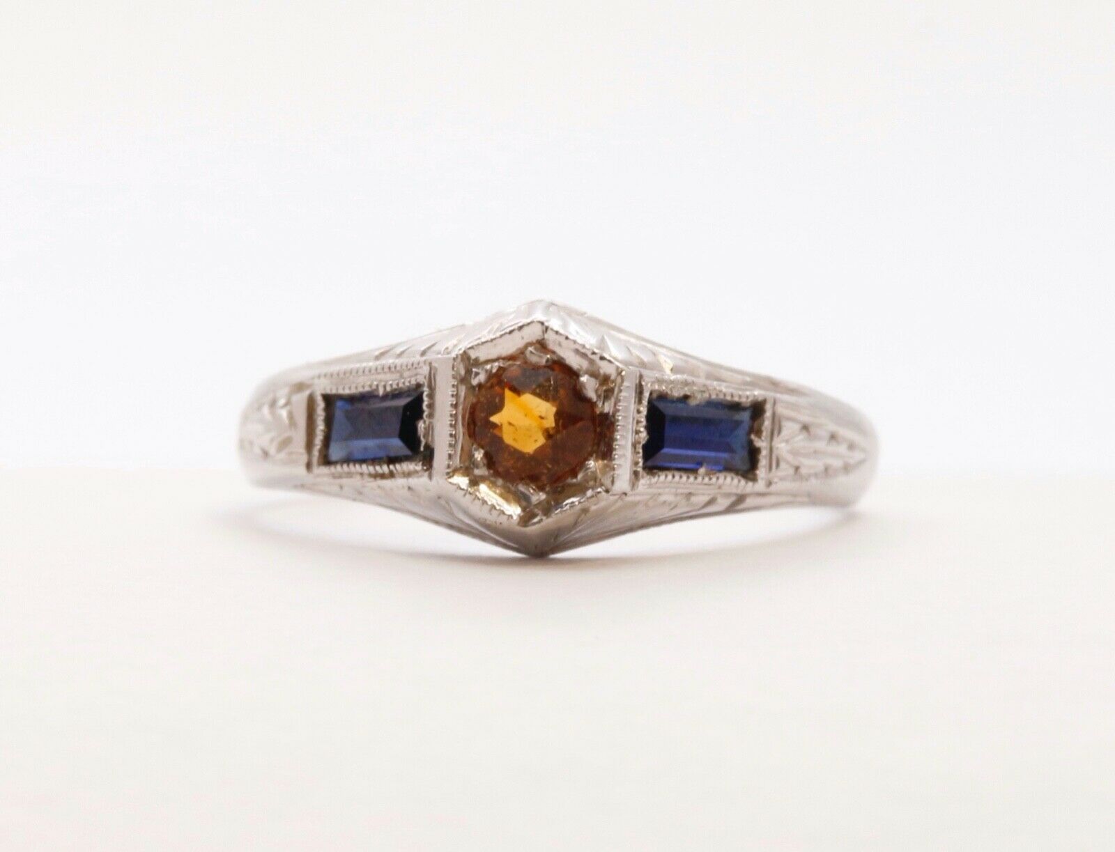 Rare Find!!!  Art Deco Blue Sapphires Citrine Knuckle Midi Children's Ring