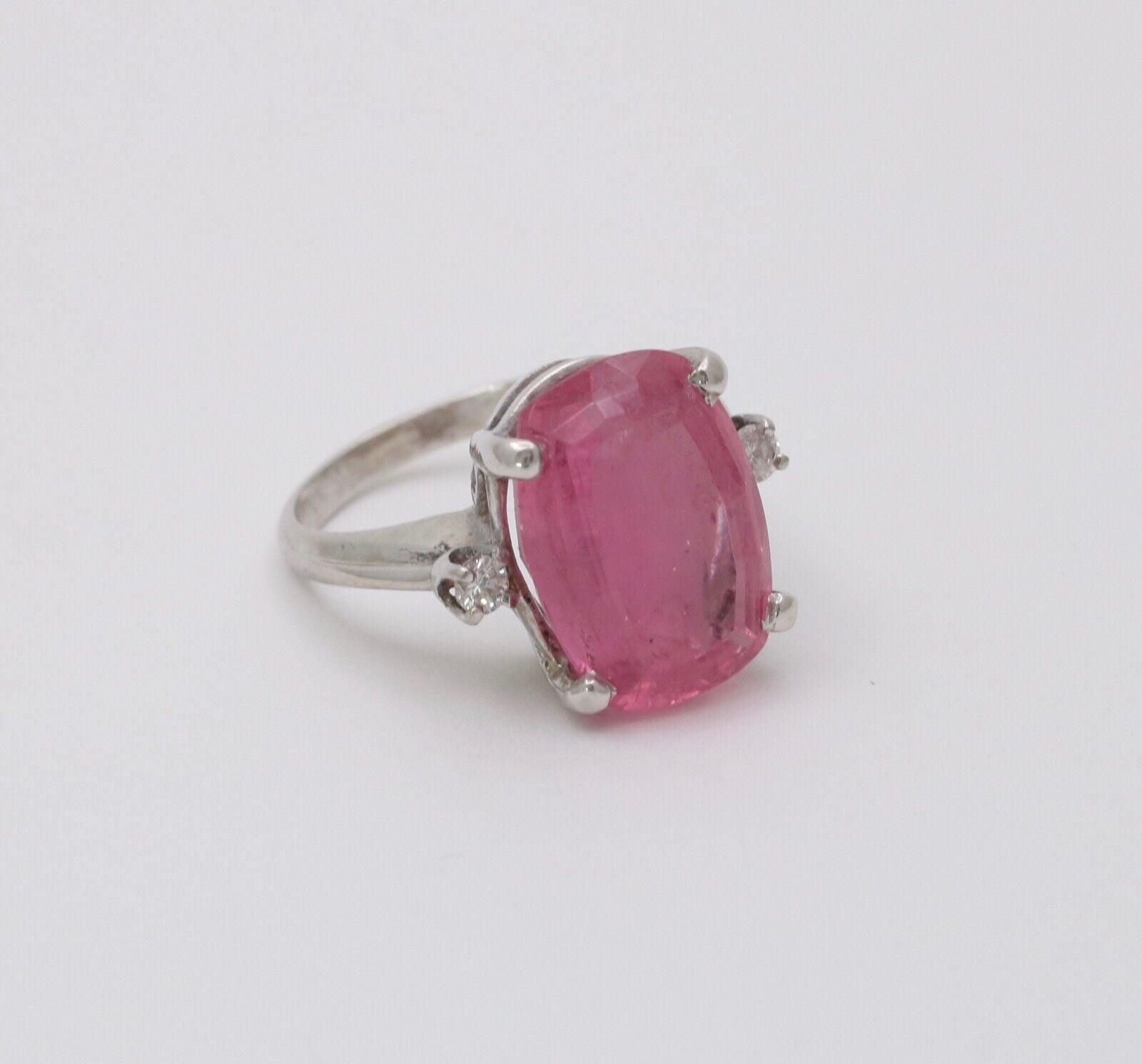 Vintage Pink Tourmaline Diamonds 14K White Gold Cocktail Ring