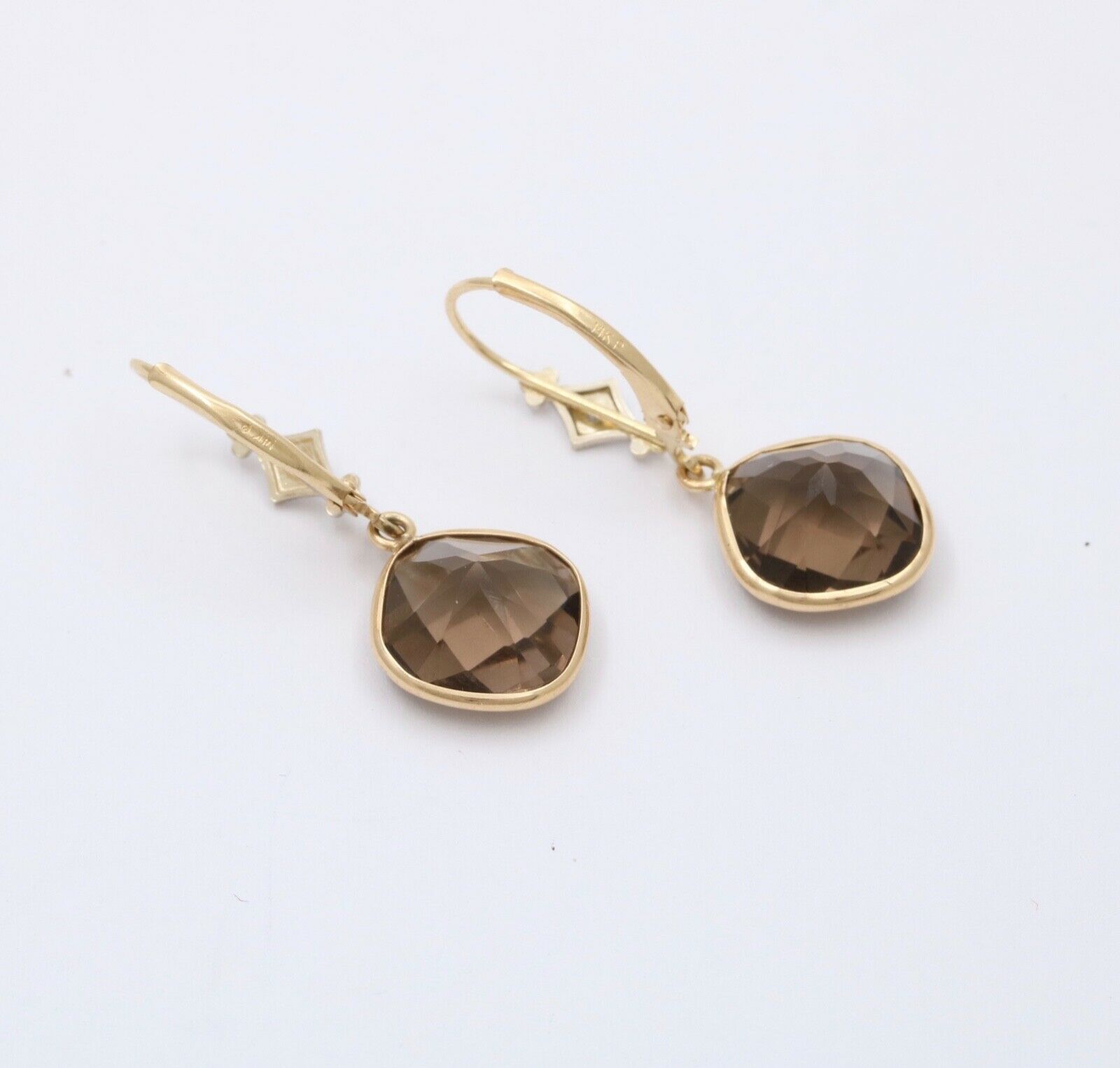 Minimalist Smoky Quartz 14K Yellow Gold Dangling Earrings.