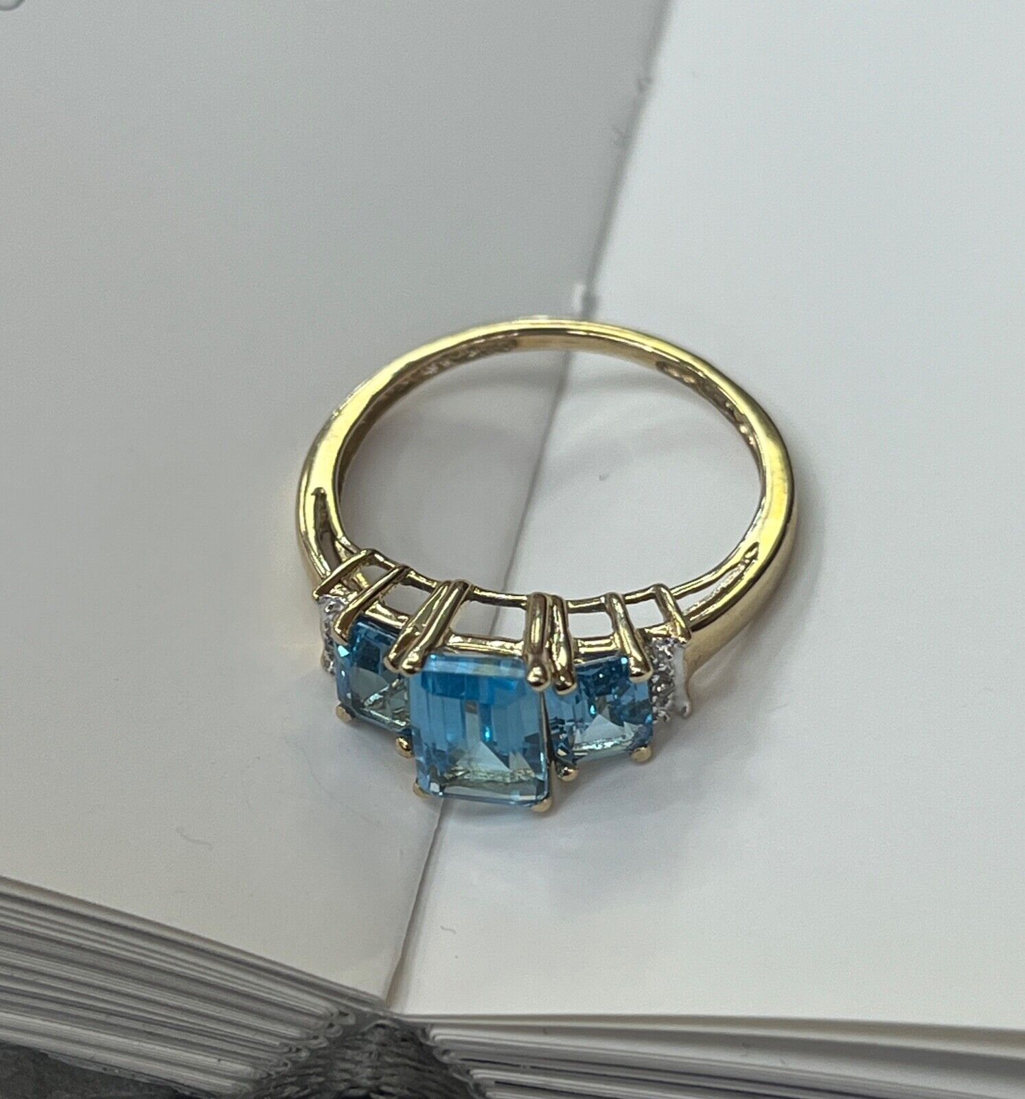 Vintage Blue Topaz & Diamond 10K Yellow Gold Birthstone Ring, Engagement Ring.
