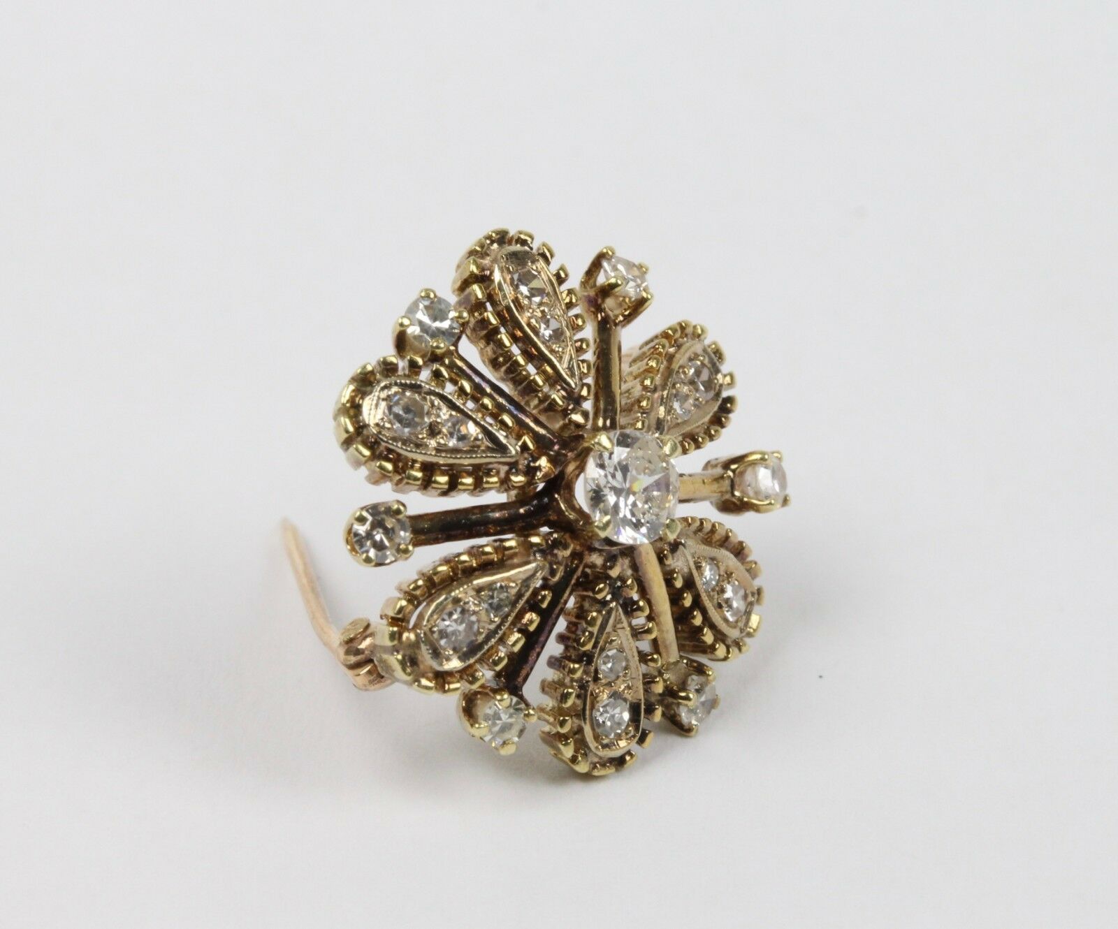 Vintage 18K Yellow Gold Diamond Floral Brooch/Pendant