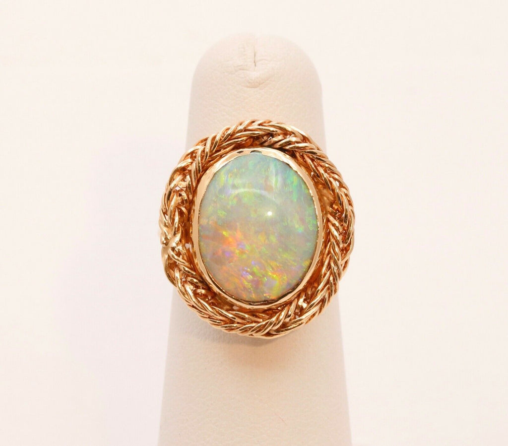 Vintage Natural Opal 14K Yellow Gold Rope Twist Ring