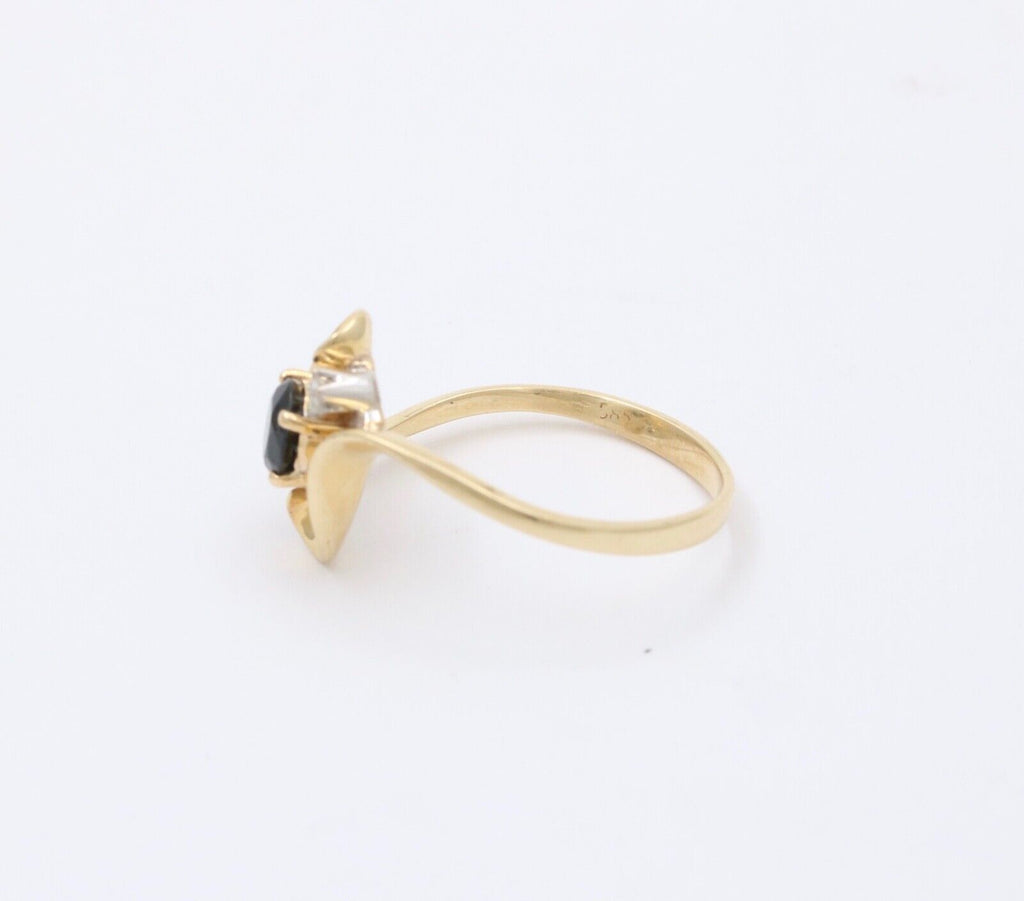 Vintage Blue Sapphire Diamonds 14K Yellow White Gold Ring