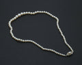 Art Deco Akoya Cultured Pearls Diamonds 14K White Gold Necklace
