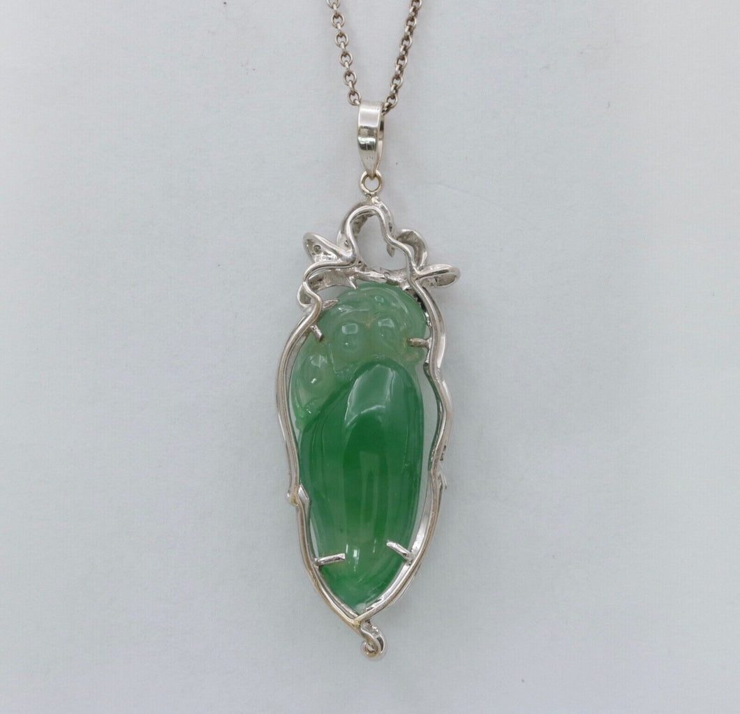 Vintage Watery Jadeite Jade Diamonds 18K White Gold Pendant